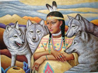 Indianerpige med ulve