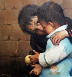 Børn fra Tibet deler en frugt